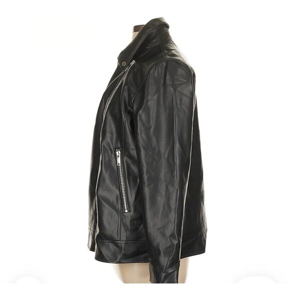 Avec Les Filles Cropped Black Faux Leather Biker Jacket Zip Close Size Large - Picture 4 of 6